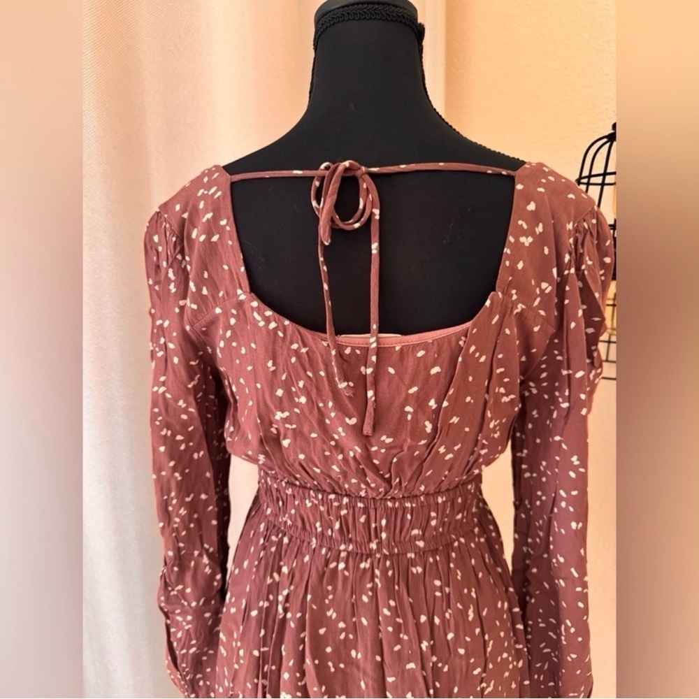 Altar’d State Smocked Floral Mini Dress Medium Boho Cottagecore Long Sleeve - Picture 6 of 9